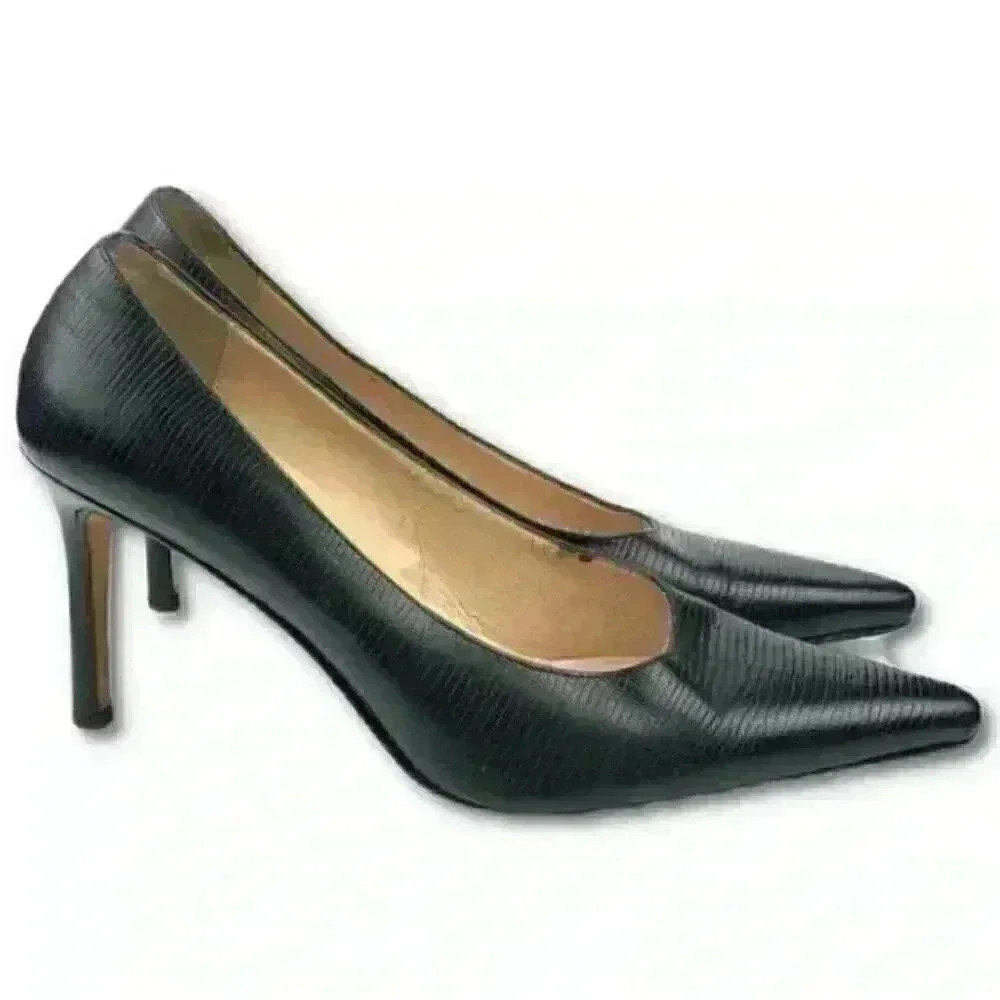Ellen Tracy heels size 7.5 black alligator embossed Italian leather pointy toe